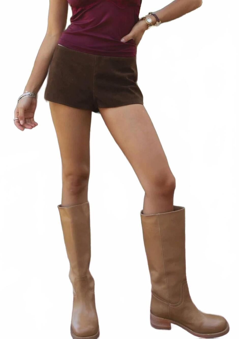 NEW BLUE BLUSH bennet suede low rise mini short in brown